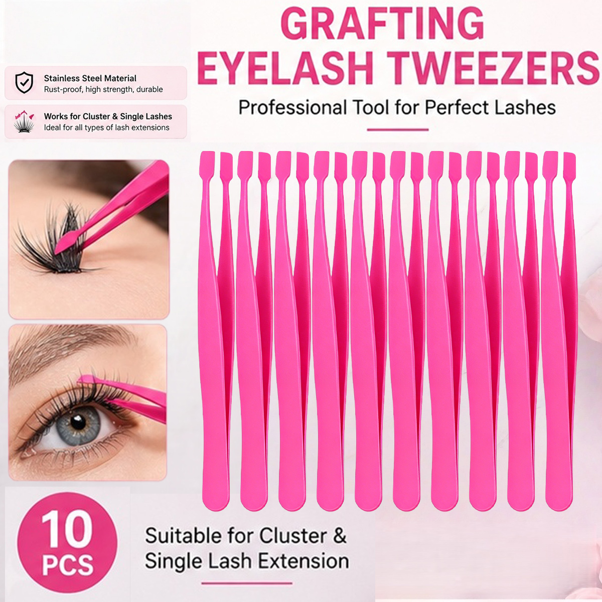 Eyelash Extension Volume - 10pcs Professional Lash Tweezers Set Eyelash