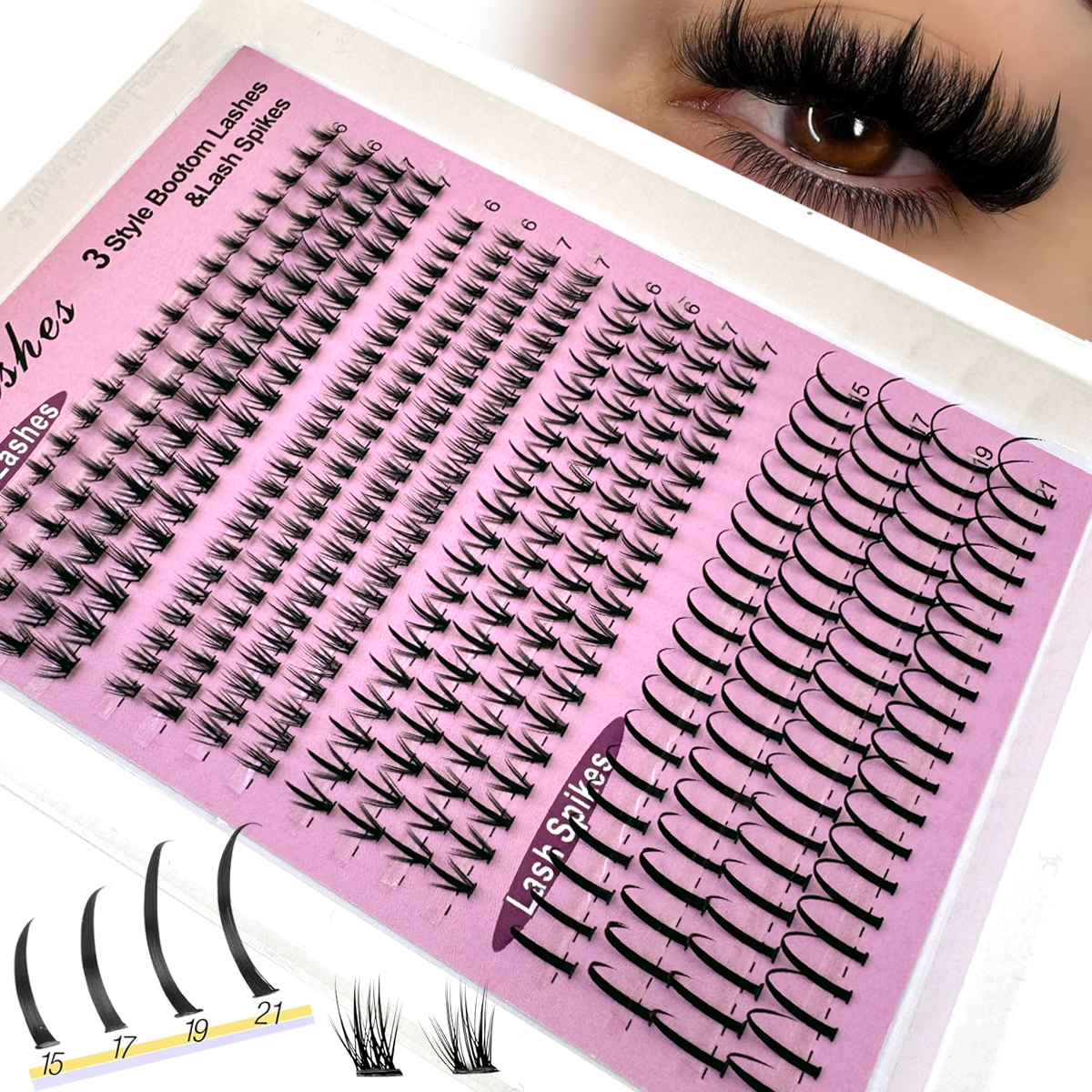 Eyelash Extension For Asian Eyes - 16Rows Bottom&Spiky Lashes Clusters Volume Individual